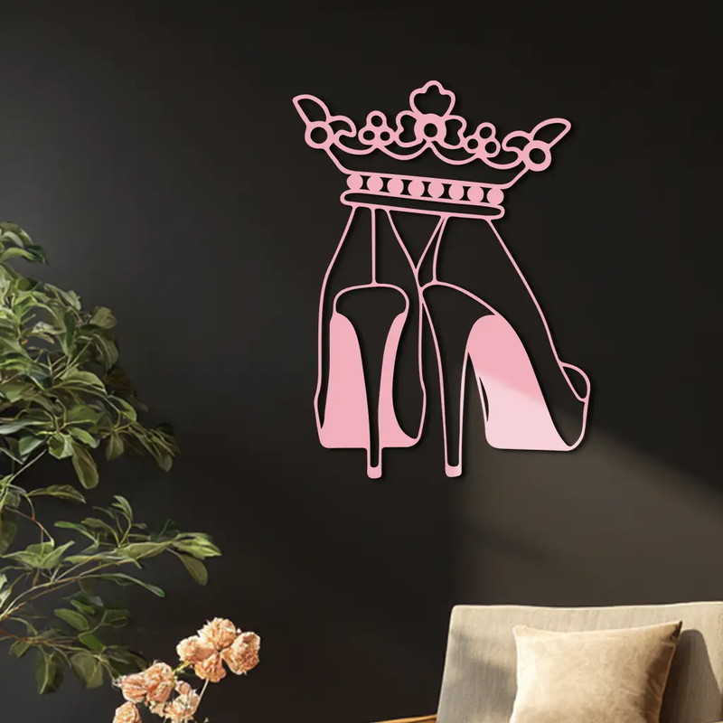 Crown High Heels Silhouette – Pink Metal Wall Art for Modern Glam Décor - KAFGP182 by Enova Art