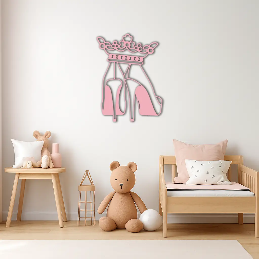 Crown High Heels Silhouette – Pink Metal Wall Art for Modern Glam Décor - KAFGP182 by Enova Art