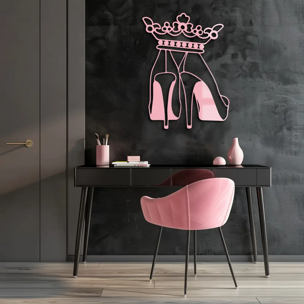 Crown High Heels Silhouette – Pink Metal Wall Art for Modern Glam Décor - KAFGP182 by Enova Art