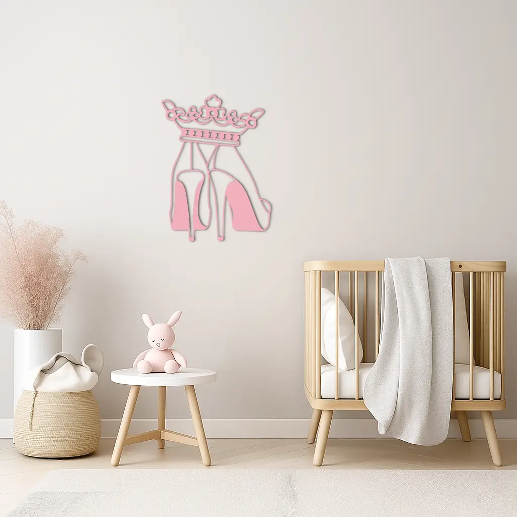 Crown High Heels Silhouette – Pink Metal Wall Art for Modern Glam Décor - KAFGP182 by Enova Art