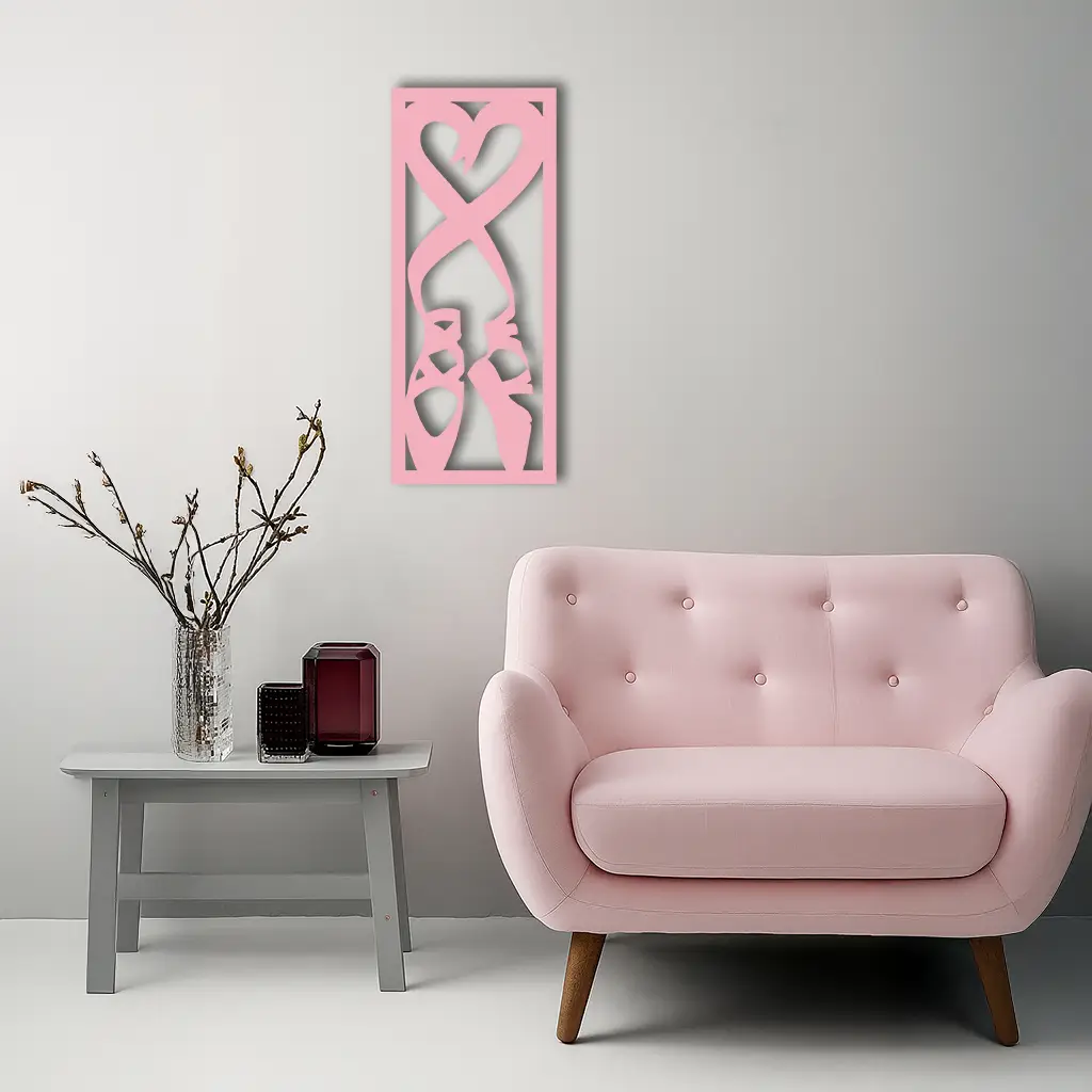 Ballet Shoes with Heart Silhouette – Pink Metal Wall Art - KAFGP183 by Enova Art