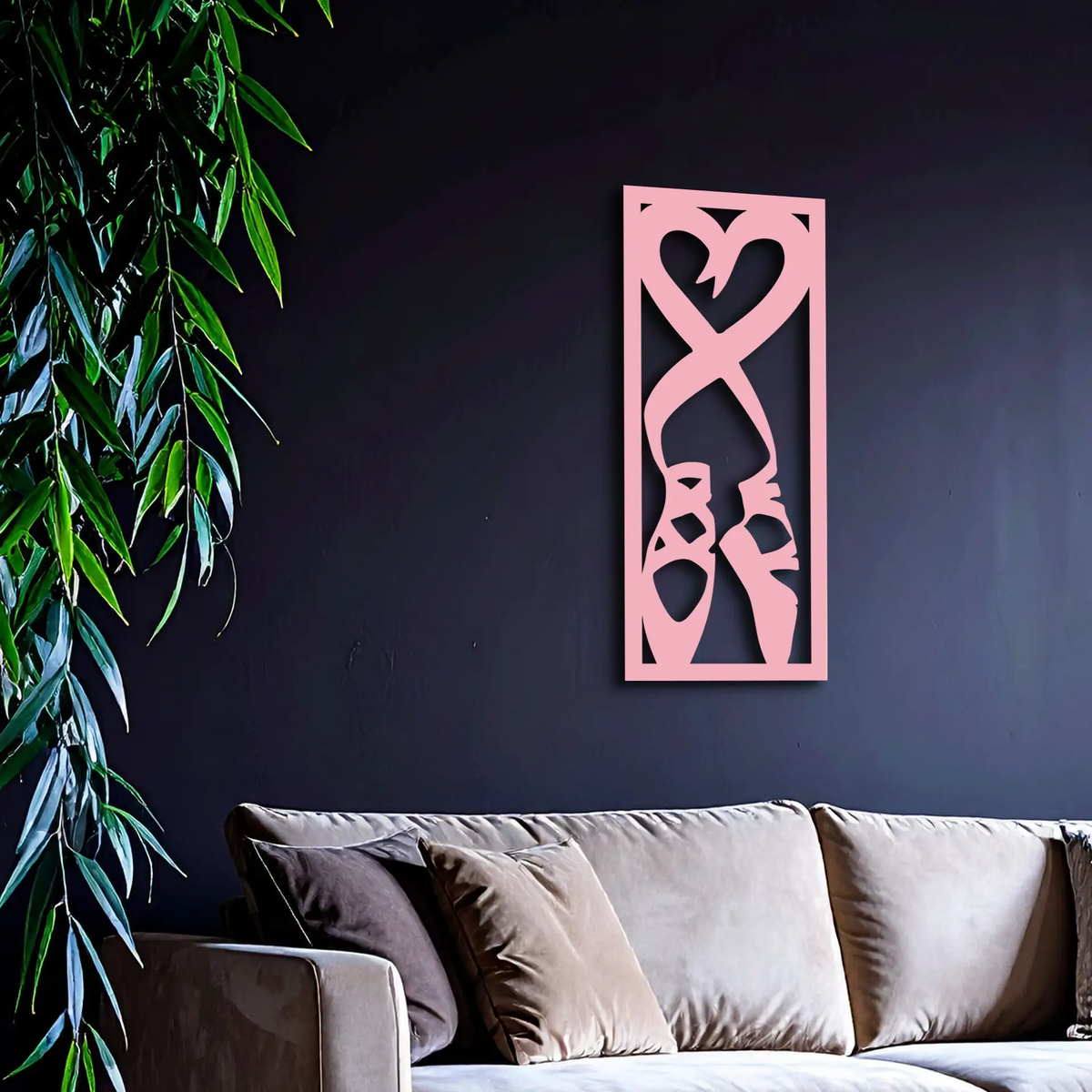 Ballet Shoes with Heart Silhouette – Pink Metal Wall Art - KAFGP183 by Enova Art