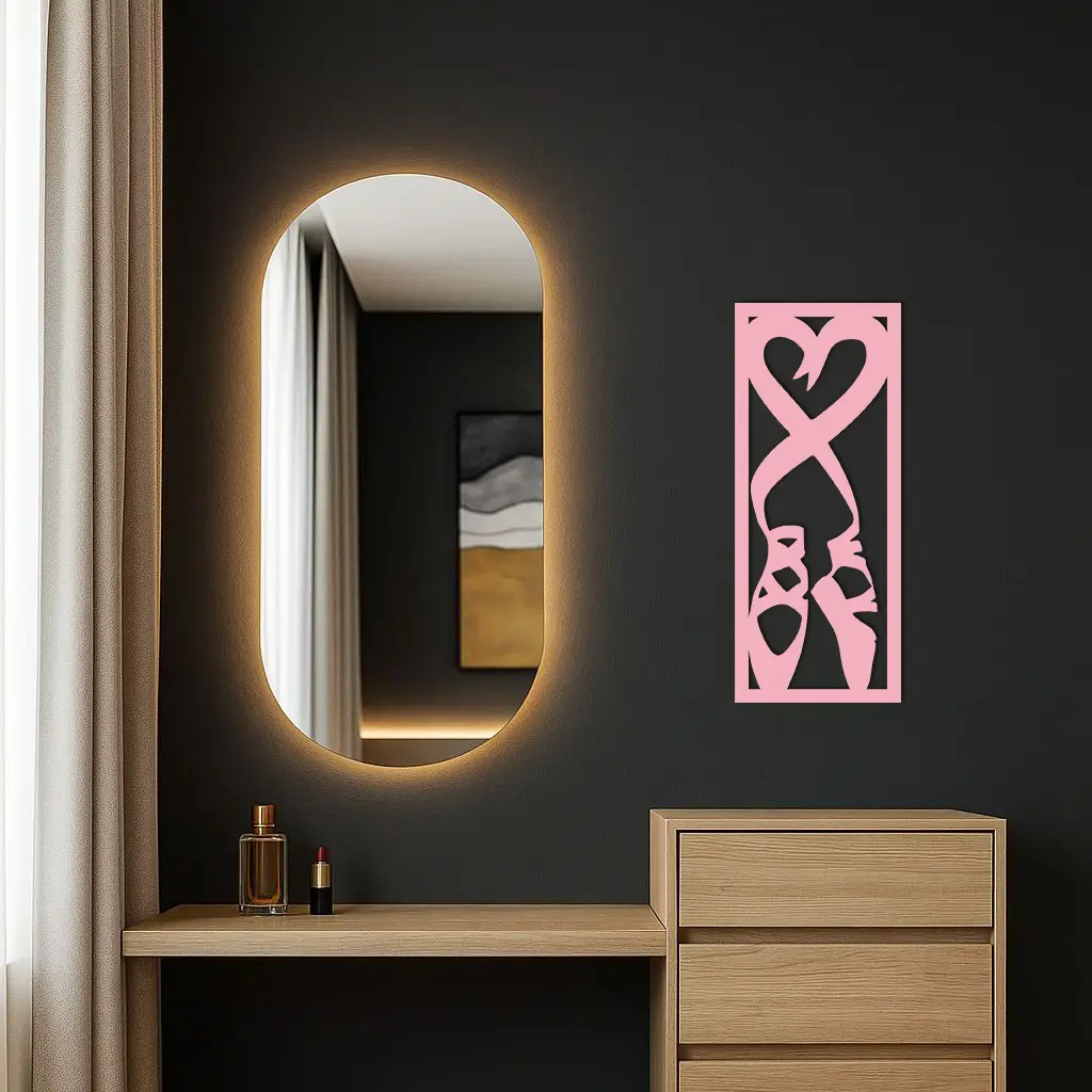 Ballet Shoes with Heart Silhouette – Pink Metal Wall Art - KAFGP183 by Enova Art