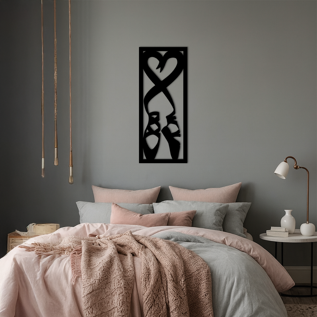 Ballet Shoes with Heart Silhouette – Pink Metal Wall Art - KAFGP183 by Enova Art