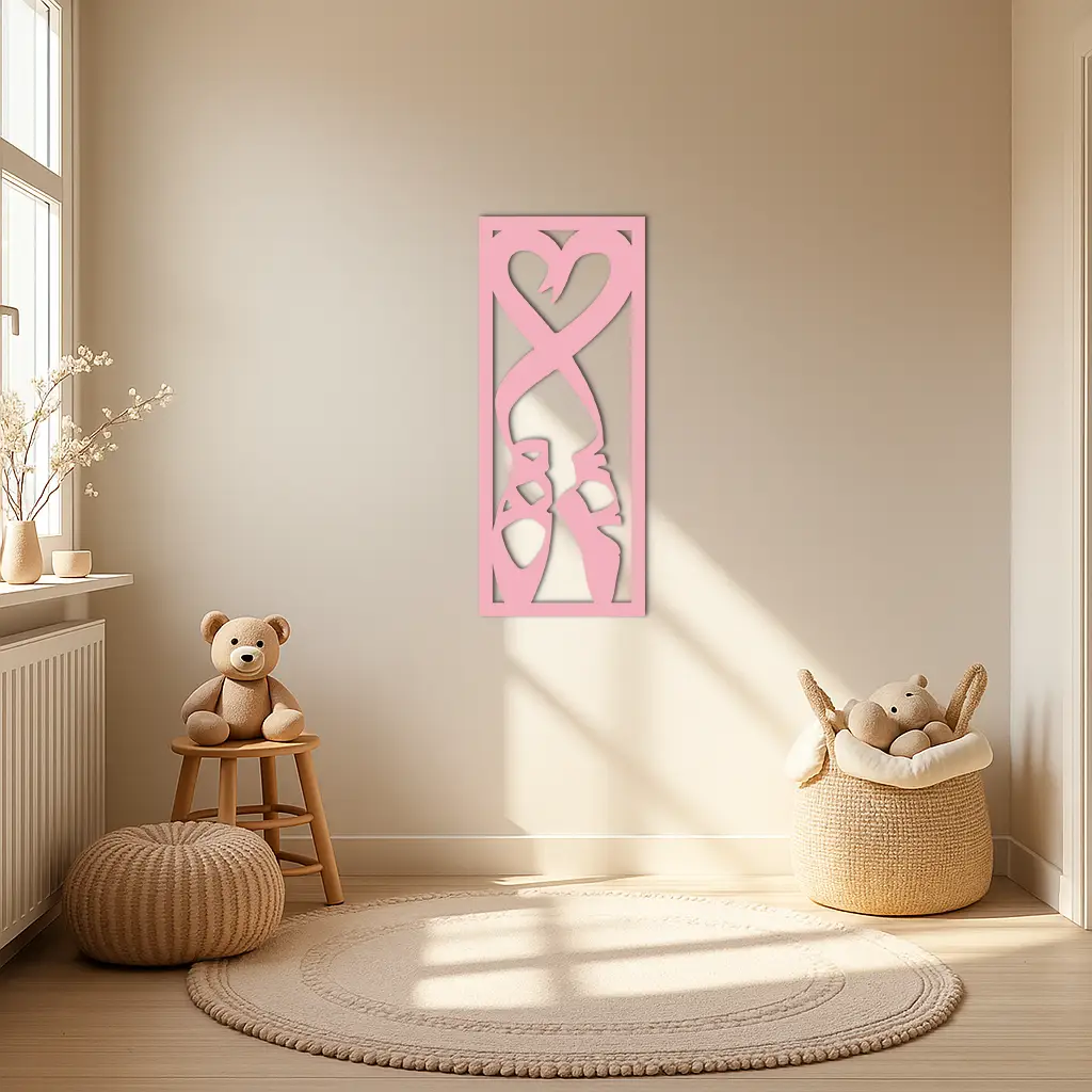 Ballet Shoes with Heart Silhouette – Pink Metal Wall Art - KAFGP183 by Enova Art