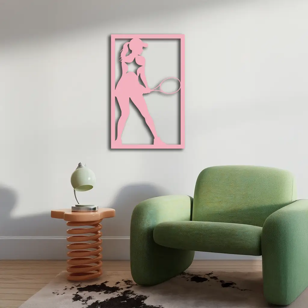 Tennis Player Silhouette Metal Wall Art – Pink Modern Sports Décor - KAFGP185 by Enova Art