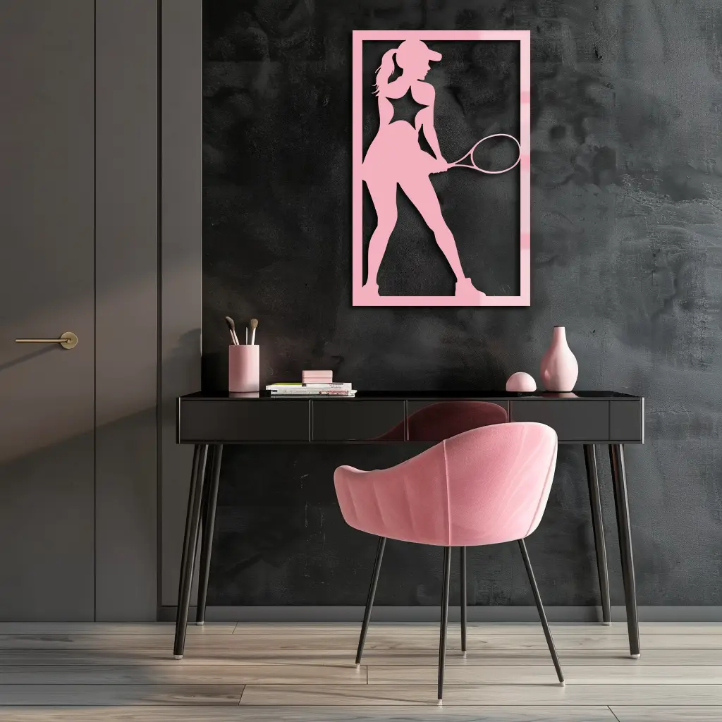 Tennis Player Silhouette Metal Wall Art – Pink Modern Sports Décor - KAFGP185 by Enova Art