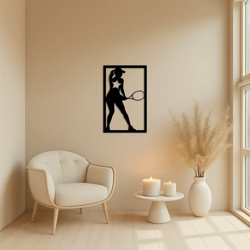Tennis Player Silhouette Metal Wall Art – Pink Modern Sports Décor - KAFGP185 by Enova Art