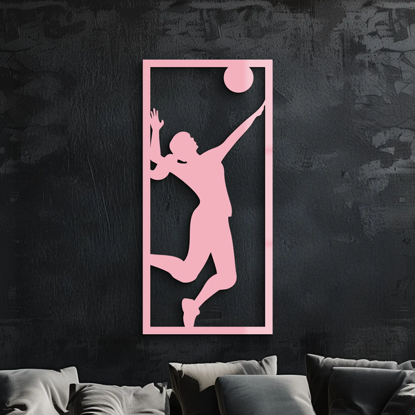 Volleyball Player Silhouette Metal Wall Art - Pink Modern Sports Décor - KAFGP186