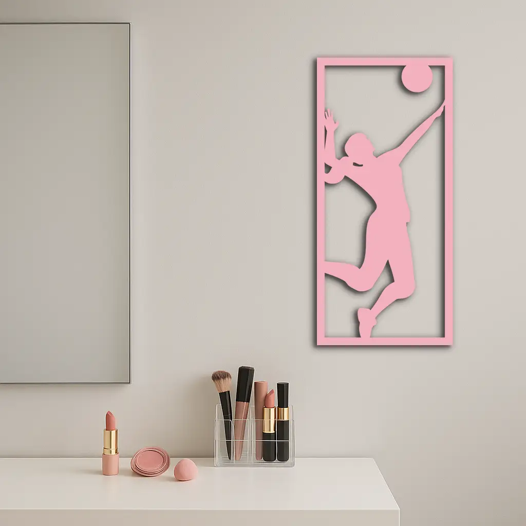 Volleyball Player Silhouette Metal Wall Art - Pink Modern Sports Décor - KAFGP186 by Enova Art