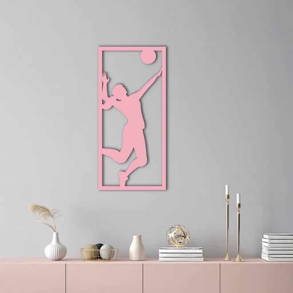 Volleyball Player Silhouette Metal Wall Art - Pink Modern Sports Décor - KAFGP186 by Enova Art