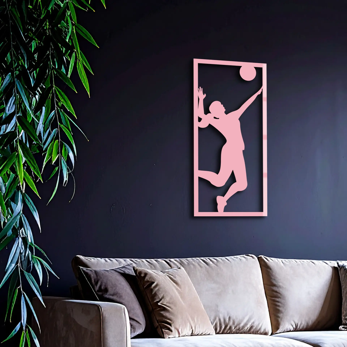Volleyball Player Silhouette Metal Wall Art - Pink Modern Sports Décor - KAFGP186 by Enova Art