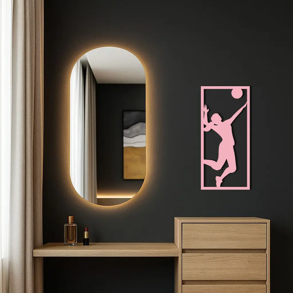 Volleyball Player Silhouette Metal Wall Art - Pink Modern Sports Décor - KAFGP186 by Enova Art