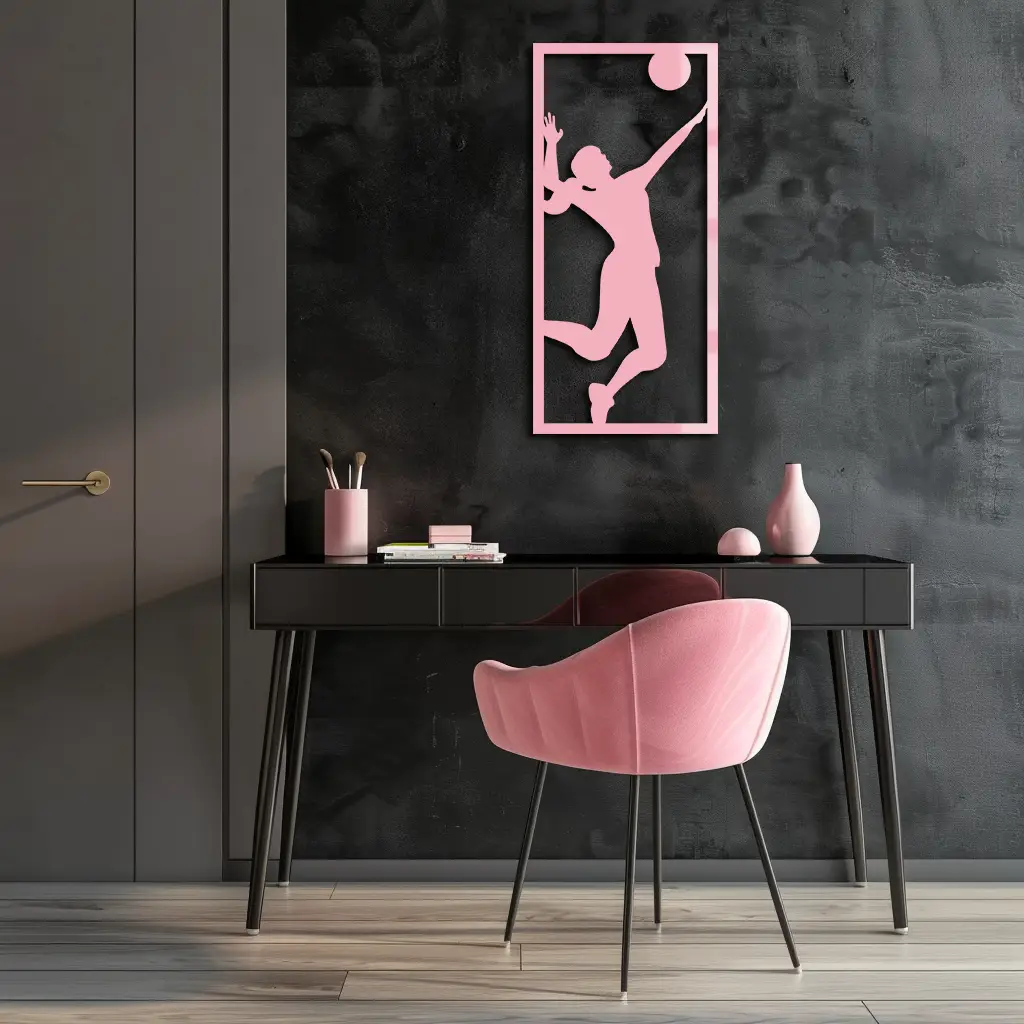 Volleyball Player Silhouette Metal Wall Art - Pink Modern Sports Décor - KAFGP186 by Enova Art
