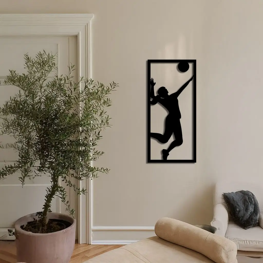 Volleyball Player Silhouette Metal Wall Art - Pink Modern Sports Décor - KAFGP186 by Enova Art