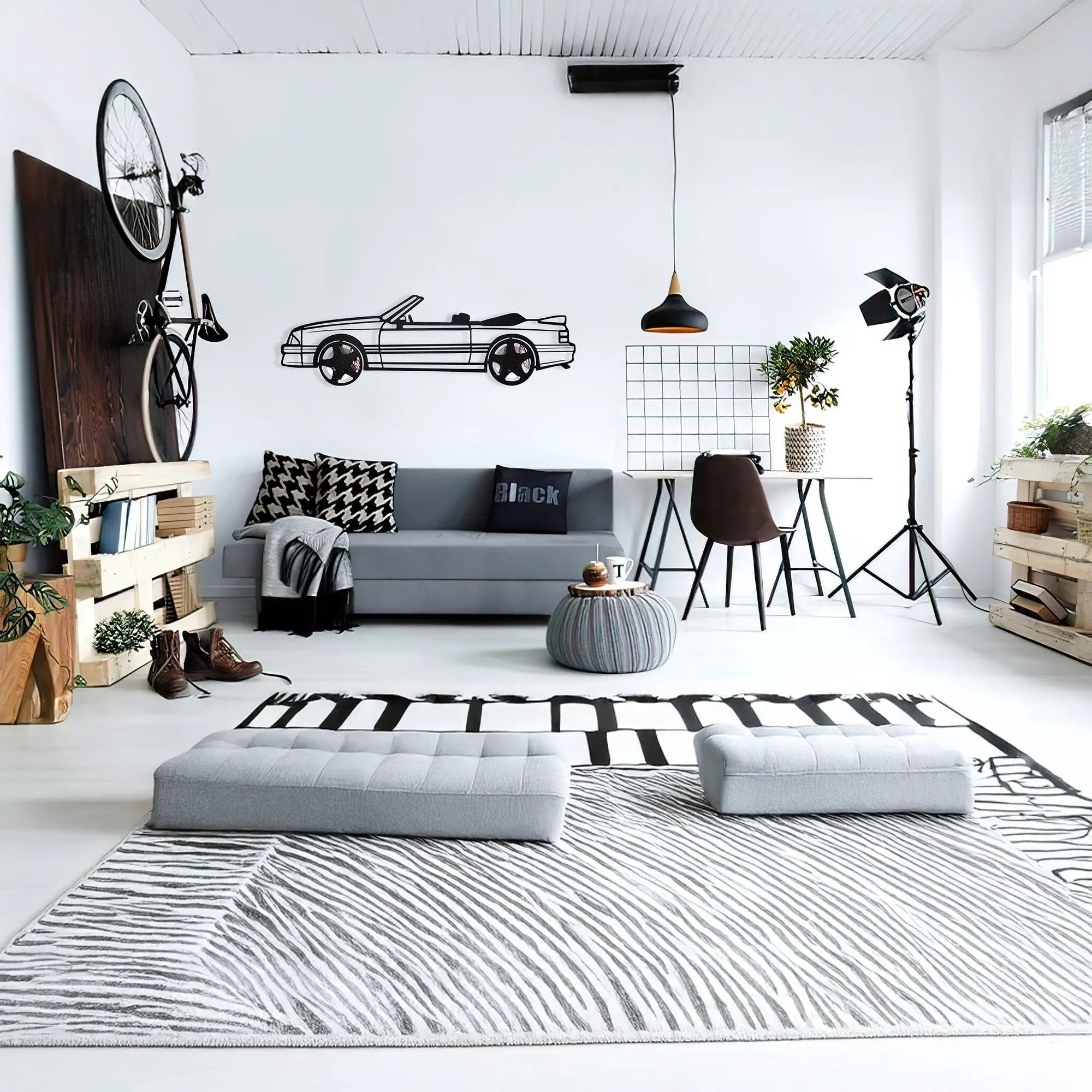 1993 Mustang GT Convertible Wall Art – Steel & Spinning Wheels-KAFMEKA002 by Enova Art