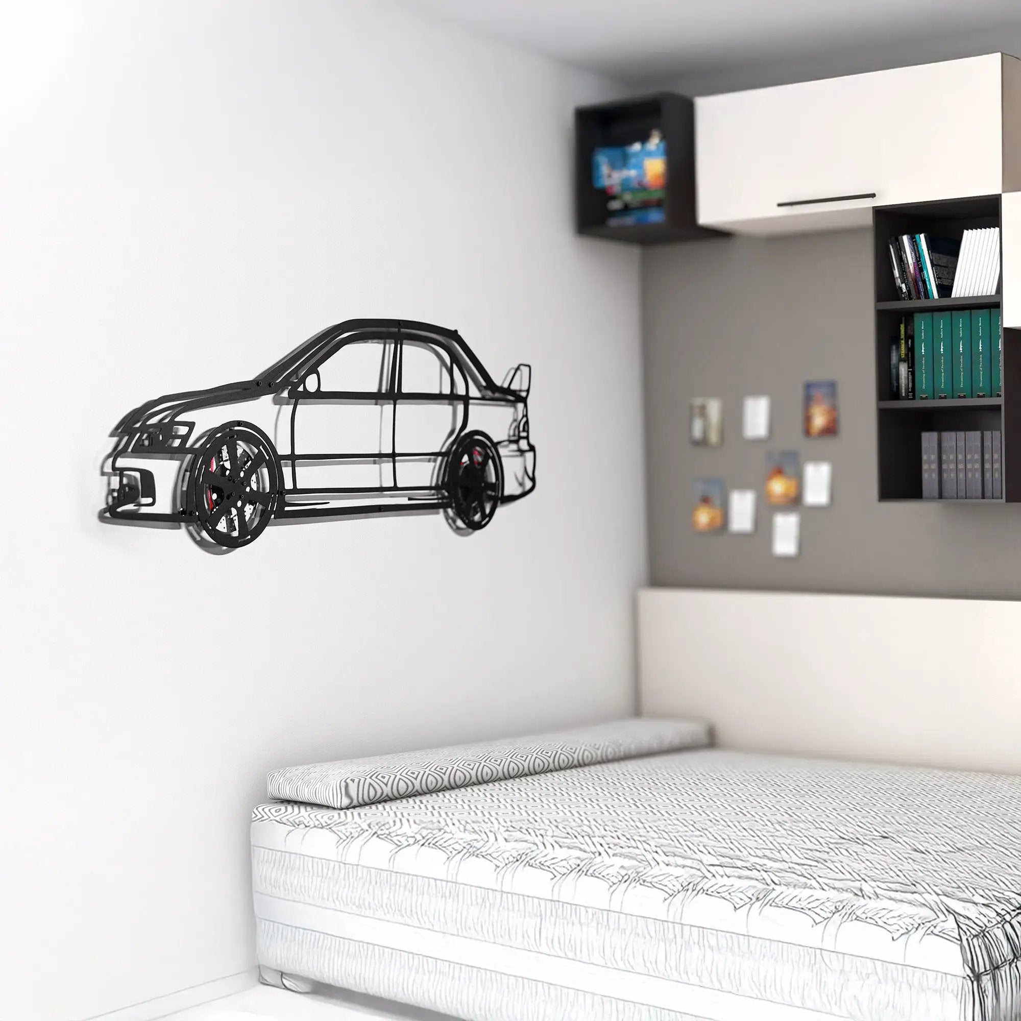 2006 Lancer Evo Metal Wall Art – JDM Steel with Spinning Wheels-KAFMEKA003 by Enova Art