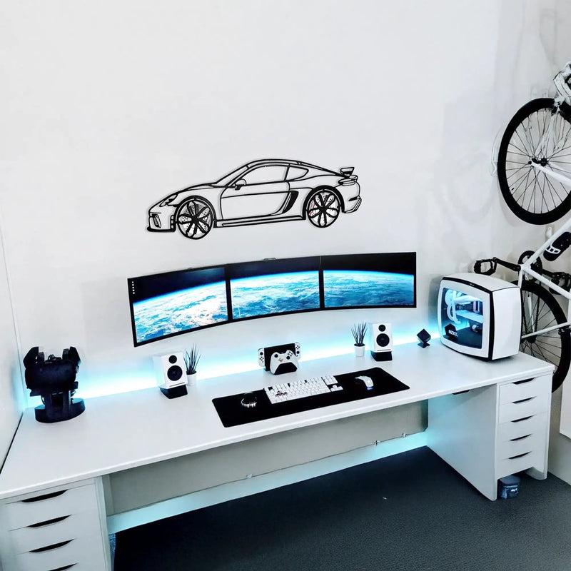 2020 Porsche Cayman GT4 Wall Art – Steel Silhouette with Spinning Wheels-KAFMEKA007 by Enova Art