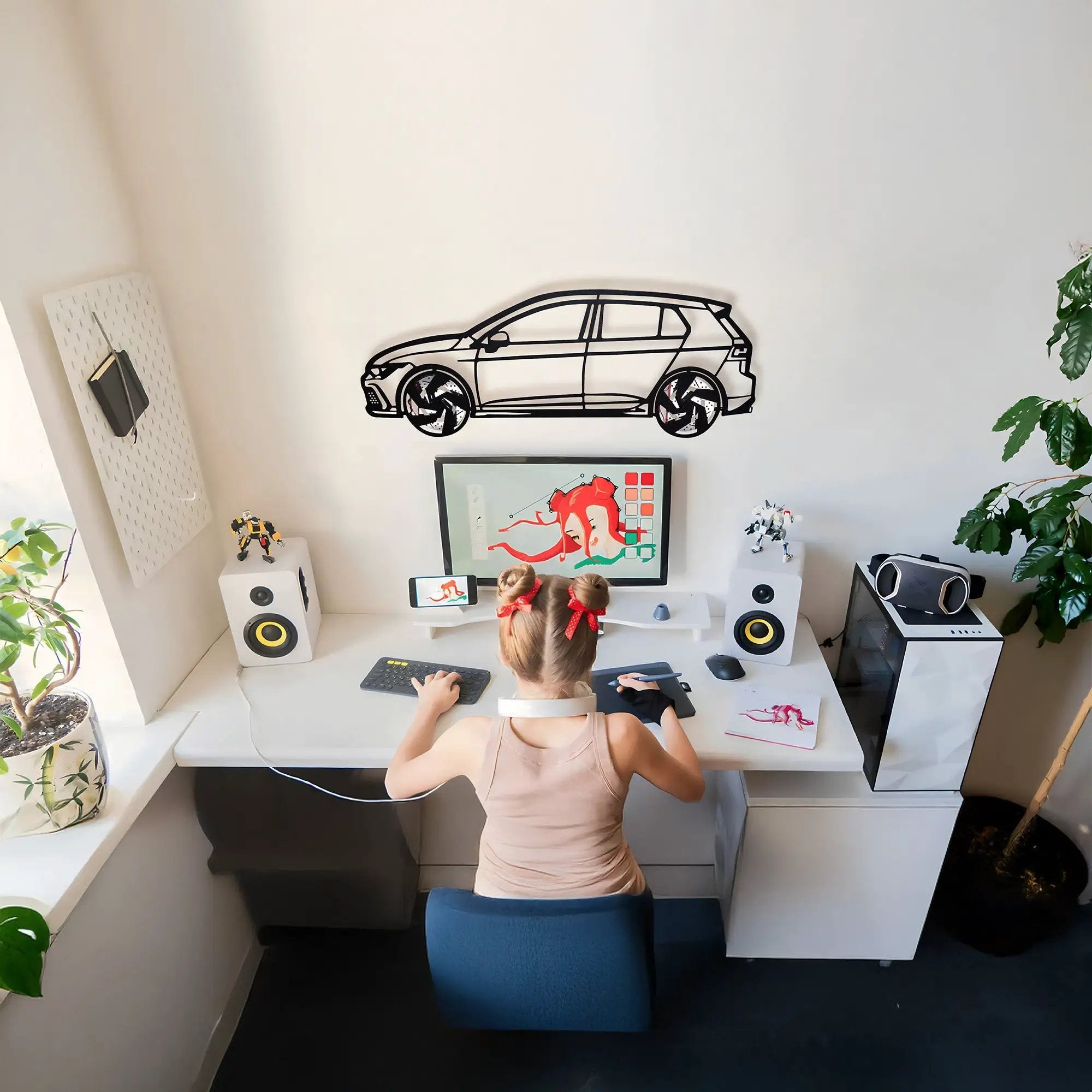 2022 Volkswagen Golf GTI Wall Art – Steel Silhouette with Spinning Wheels-KAFMEKA010 by Enova Art
