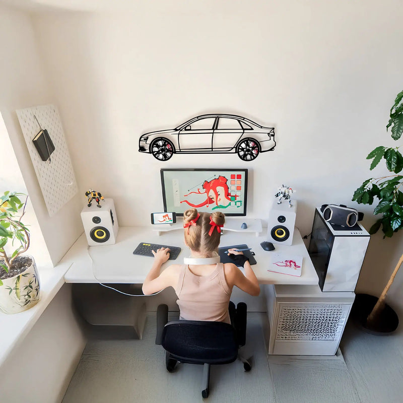 Audi S4 Wall Art – Steel Silhouette with Spinning Wheels -KAFMEKA011 by Enova Art