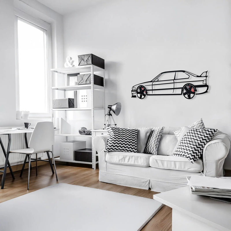 BMW E36 M3 Wall Art – Classic Steel Silhouette with Spinning Wheels-KAFMEKA015 by Enova Art