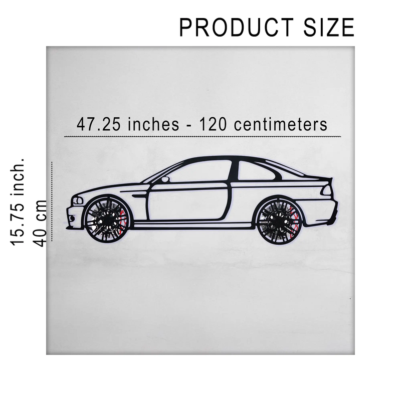 BMW E46 M3 Wall Art – Steel Silhouette with Spinning Wheels-KAFMEKA016 by Enova Art