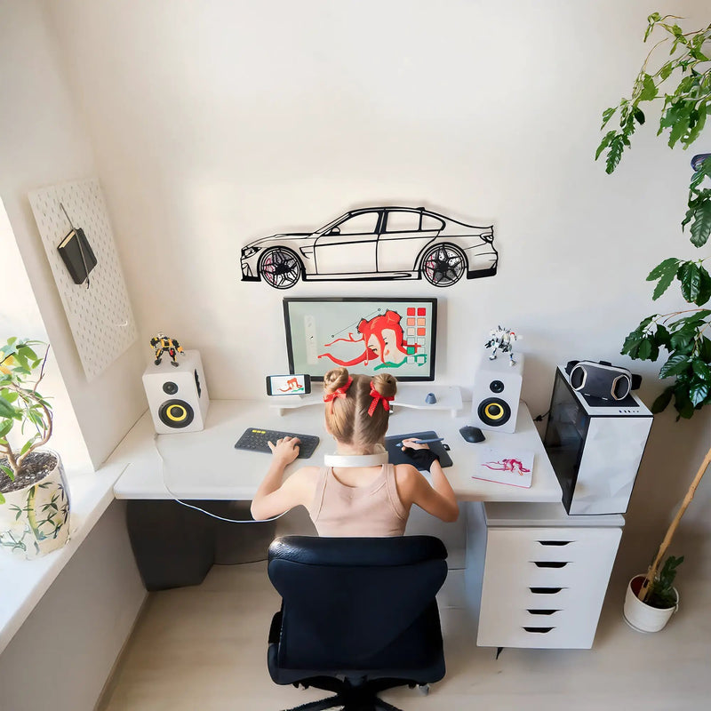 BMW M3 Wall Art – F80 Steel Silhouette with Spinning Wheels-KAFMEKA017 by Enova Art