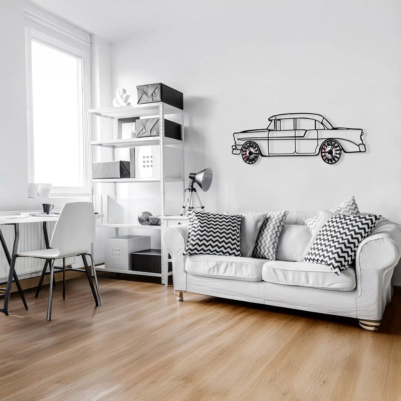 1956 Chevrolet Bel Air Wall Art – Classic Steel Silhouette with Spinning Wheels-KAFMEKA020 by Enova Art