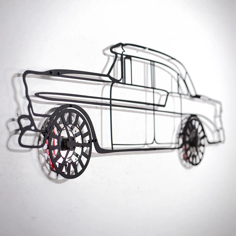 1956 Chevrolet Bel Air Wall Art – Classic Steel Silhouette with Spinning Wheels-KAFMEKA020 by Enova Art