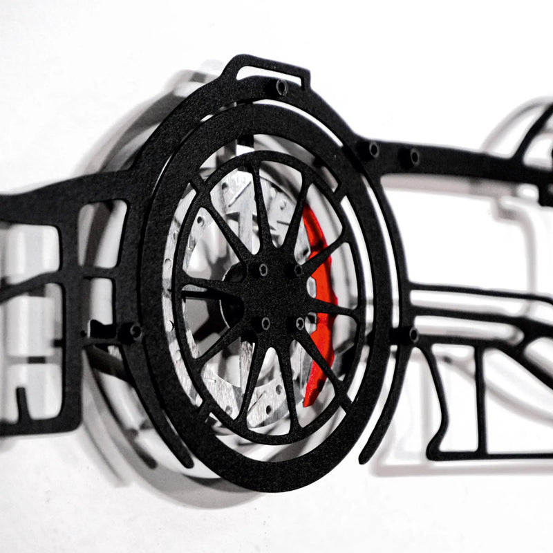 Formula 1 Wall Art – Steel Silhouette Racing Car with Spinning Wheels-KAFMEKA023 by Enova Art