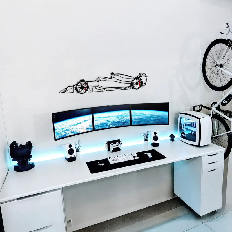 Formula 1 Wall Art – Steel Silhouette Racing Car with Spinning Wheels-KAFMEKA023 by Enova Art