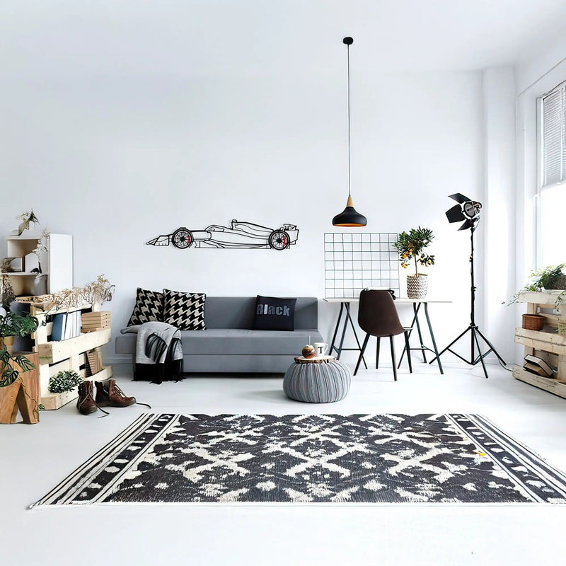 Formula 1 Wall Art – Steel Silhouette Racing Car with Spinning Wheels-KAFMEKA023 by Enova Art