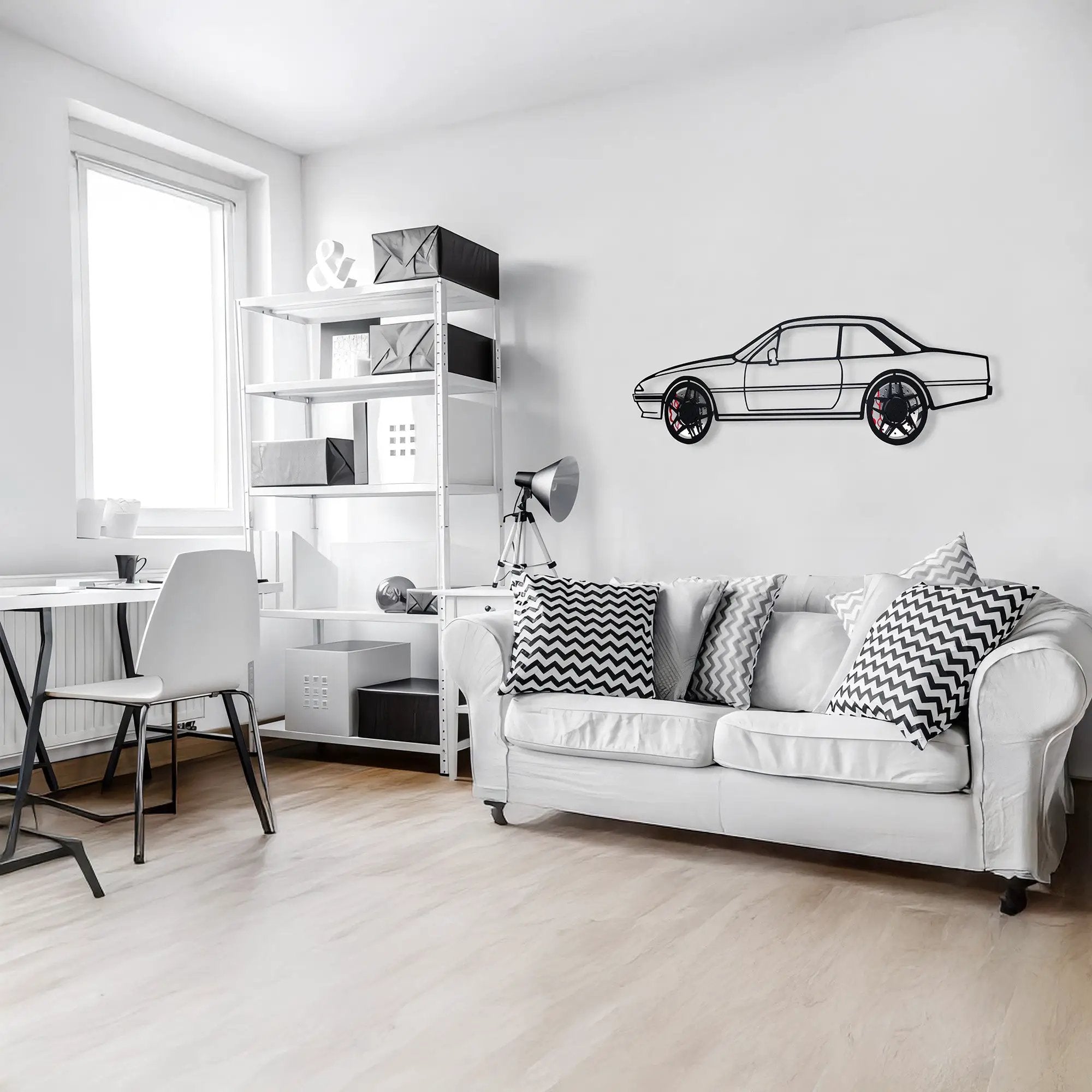 1985 Ferrari 400i Wall Art – Classic Steel Silhouette with Spinning Wheels-KAFMEKA024 by Enova Art