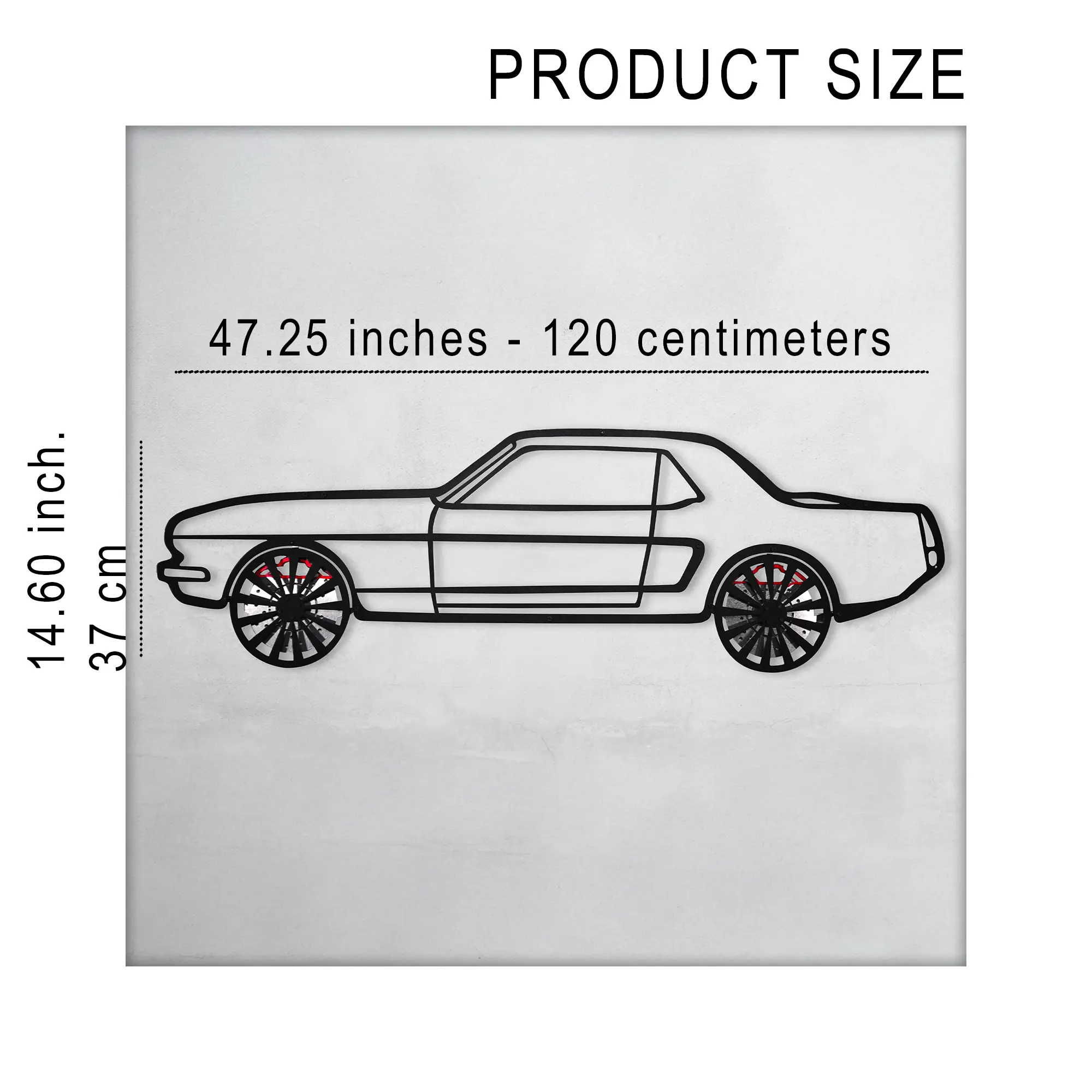1964 Ford Mustang Wall Art – Classic Steel Silhouette with Spinning Wheels-KAFMEKA025 by Enova Art