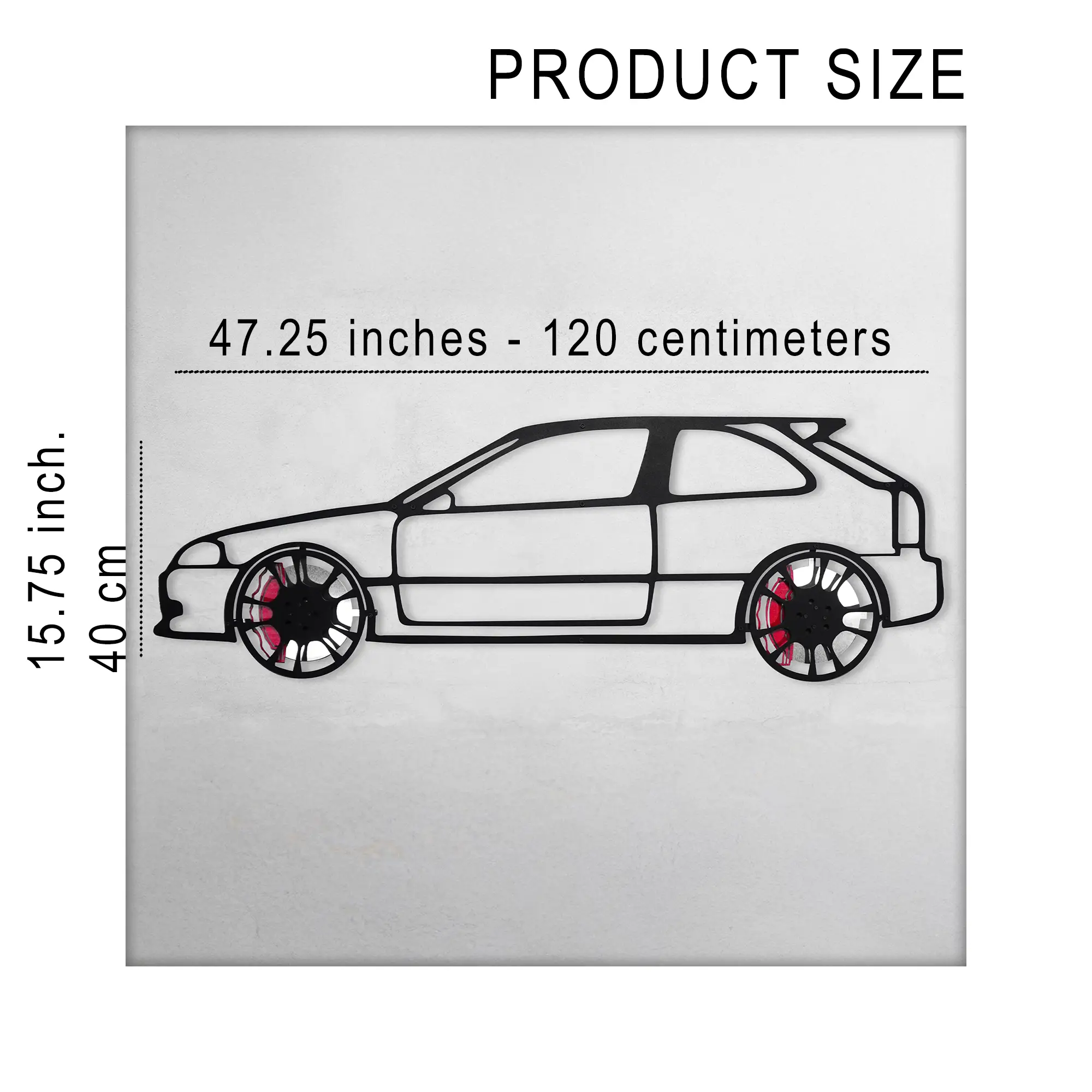 Honda Civic Wall Art – JDM Steel Silhouette with Spinning Wheels-KAFMEKA028 by Enova Art