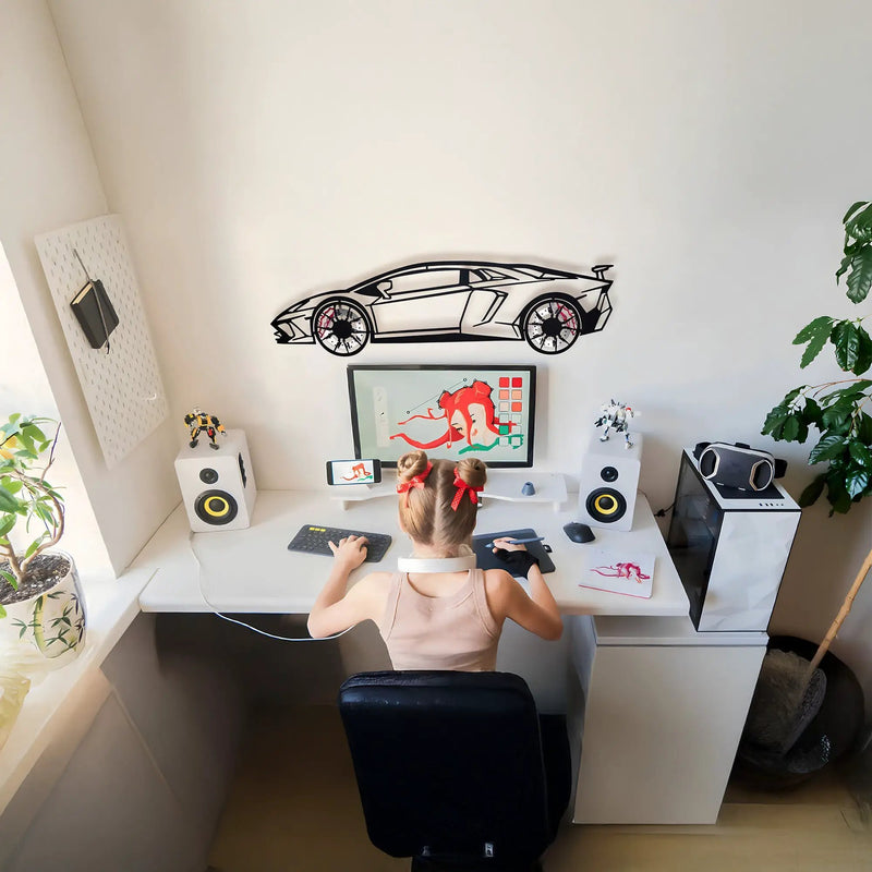 Lamborghini Wall Art – Exotic Supercar Steel Silhouette with Spinning Wheels-KAFMEKA030 by Enova Art