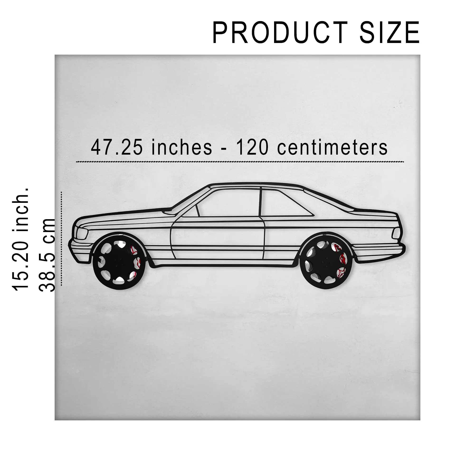 1990 Mercedes-Benz 500 SEC Wall Art – Steel Silhouette with Spinning Wheels-KAFMEKA032 by Enova Art
