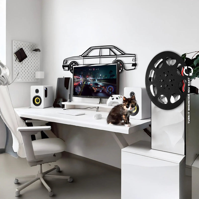 Mercedes W124 Wall Art – Classic Steel Silhouette with Spinning Wheels-KAFMEKA035 by Enova Art