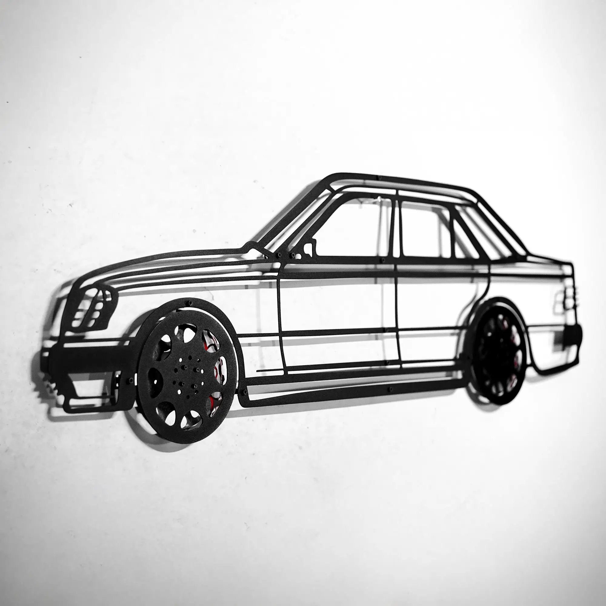 Mercedes W124 Wall Art – Classic Steel Silhouette with Spinning Wheels-KAFMEKA035 by Enova Art