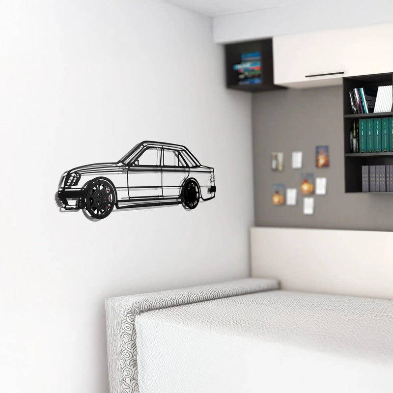 Mercedes W124 Wall Art – Classic Steel Silhouette with Spinning Wheels-KAFMEKA035 by Enova Art