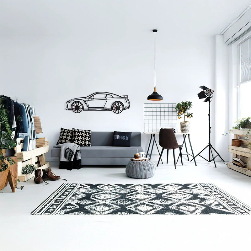 Nissan GT-R R35 Wall Art – JDM Steel Silhouette with Spinning Wheels-KAFMEKA036 by Enova Art