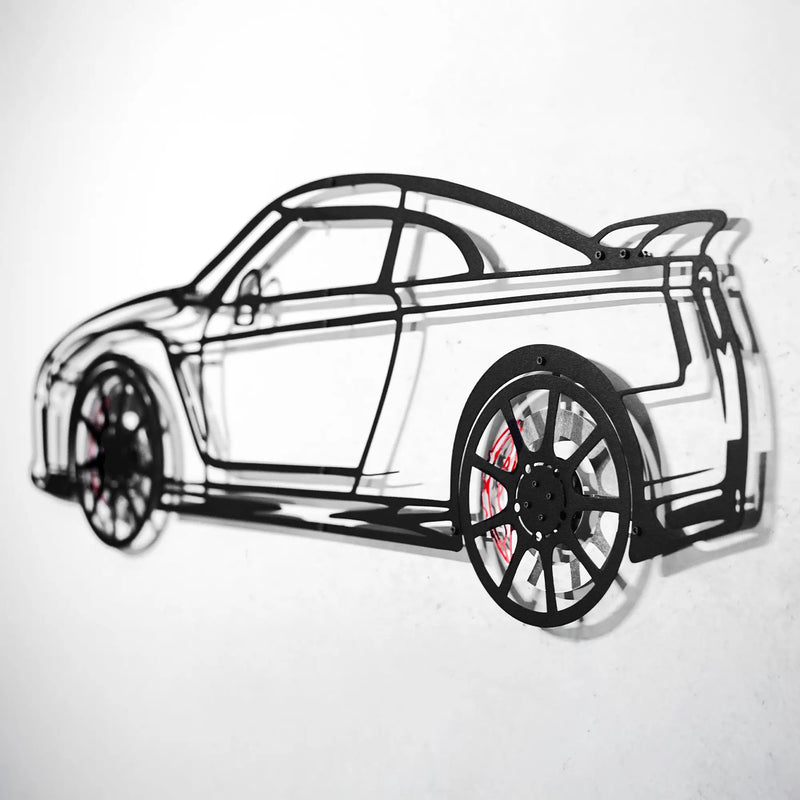 Nissan GT-R R35 Wall Art – JDM Steel Silhouette with Spinning Wheels-KAFMEKA036 by Enova Art