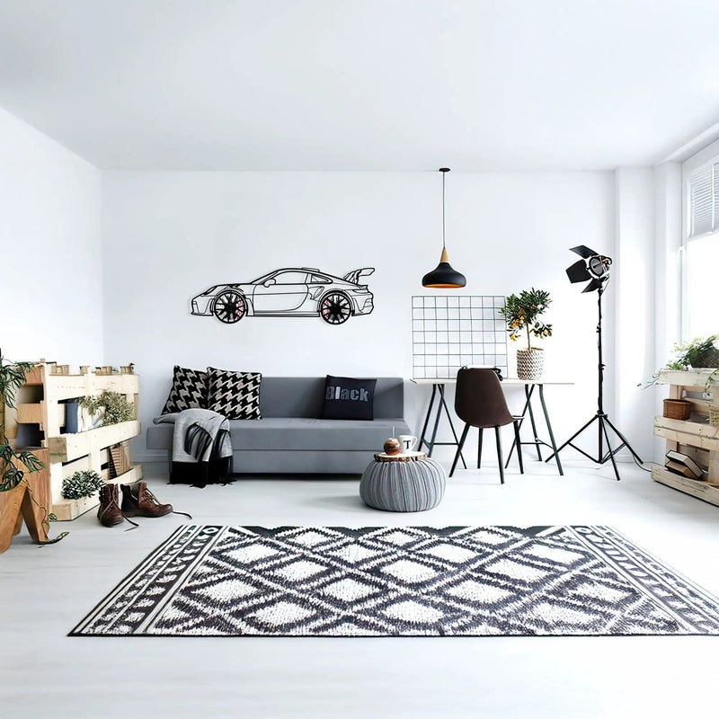 Porsche 911 GT Wall Art – Steel Silhouette with Spinning Wheels-KAFMEKA037 by Enova Art