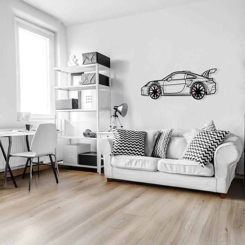 Porsche 911 GT Wall Art – Steel Silhouette with Spinning Wheels-KAFMEKA037 by Enova Art