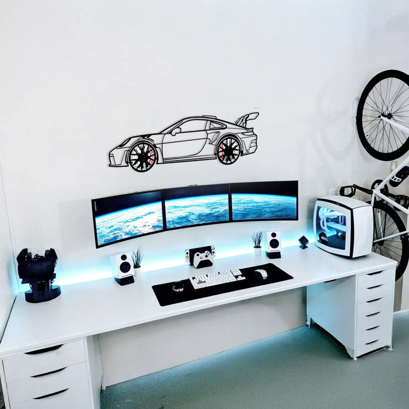 Porsche 911 GT Wall Art – Steel Silhouette with Spinning Wheels-KAFMEKA037 by Enova Art