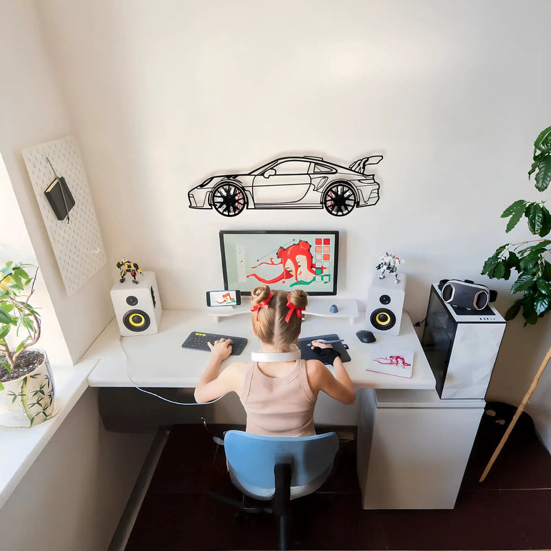 Porsche 911 GT Wall Art – Steel Silhouette with Spinning Wheels-KAFMEKA037 by Enova Art