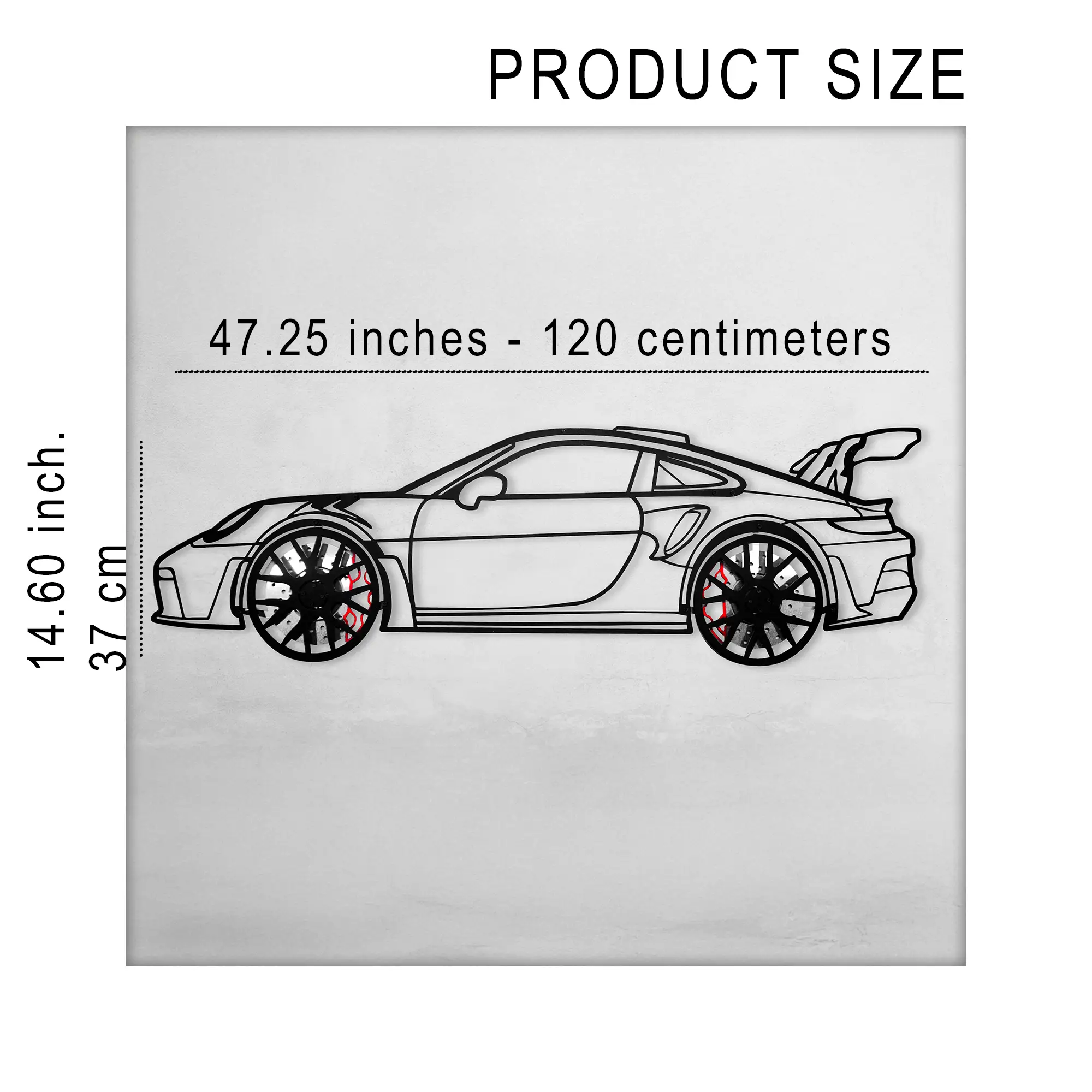 Porsche 911 GT Wall Art – Steel Silhouette with Spinning Wheels-KAFMEKA037 by Enova Art