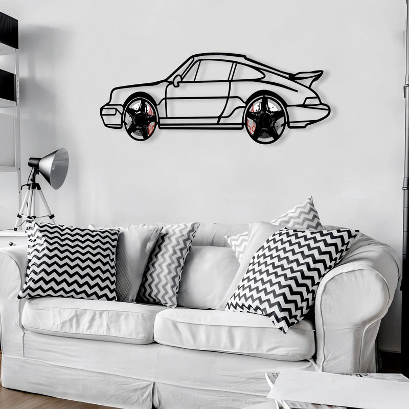 Classic Porsche 911 Wall Art – Retro Steel Silhouette with Spinning Wheels-KAFMEKA038 by Enova Art