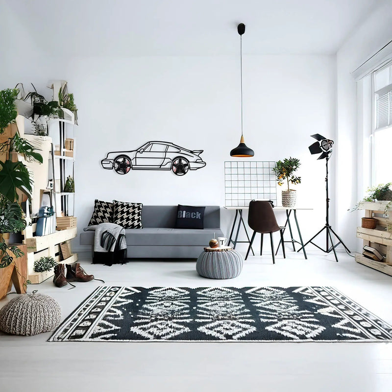 Classic Porsche 911 Wall Art – Retro Steel Silhouette with Spinning Wheels-KAFMEKA038 by Enova Art