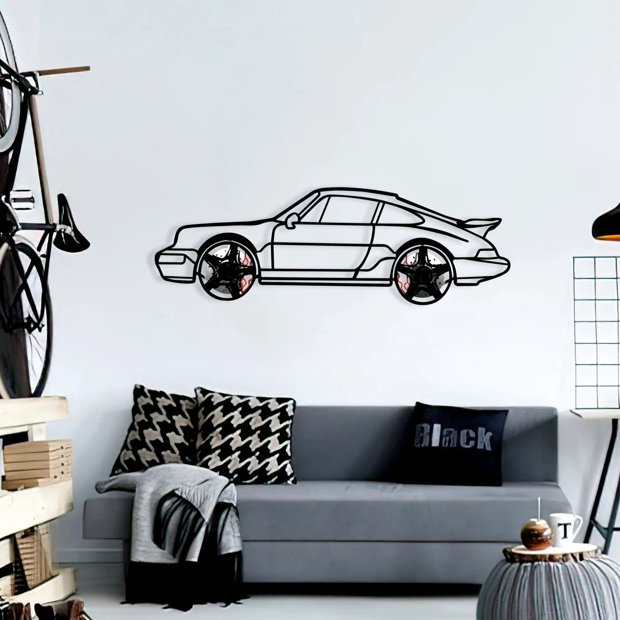 Classic Porsche 911 Wall Art – Retro Steel Silhouette with Spinning Wheels-KAFMEKA038 by Enova Art